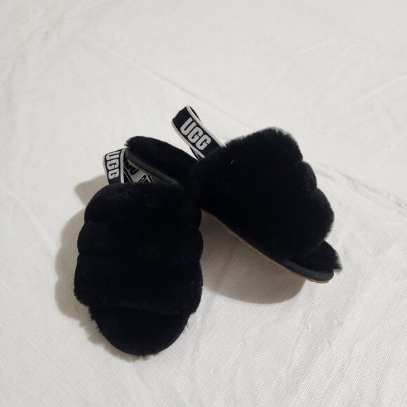 UGG Slippers Fluff Yeah Toddler Size 12  Fuzzy Black House Shoes - Picture 2 of 9